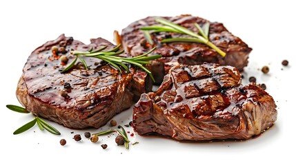 Wall Mural - grilled beef steaks with spices isolated on white background