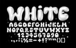 Glossy white bubble font. Inflated alphabet 3D  ballon letters and numbers. Vector set