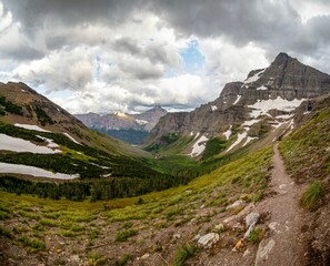 Sticker - Trekking trail and rugged mountains in the background, in Glacier National Park in northern Montana