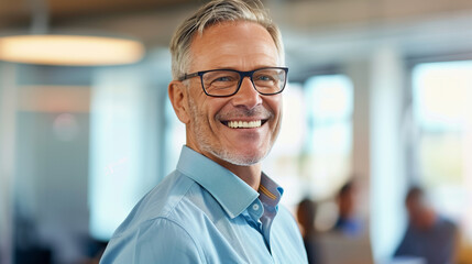 Wall Mural - Smiling middle-aged man in an office setting.