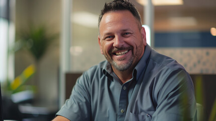 Wall Mural - Smiling middle-aged man in an office setting.