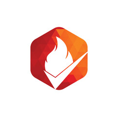 Canvas Print - Fire check vector logo design template. Fire and checkmark icon design.