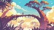 Baobabs Tree Bridge Clipart Landscape 2d flat cartoon