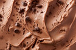 tasty chocolate ice cream with choco candy pieces, close up texture, top view, mousse dessert