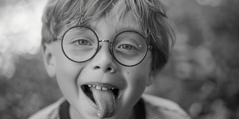 Poster - Playful young boy sticking out his tongue, suitable for educational or humorous concepts