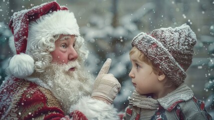 Sticker - Young child pointing at Santa, perfect for holiday designs