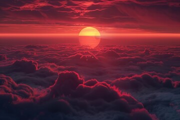 Canvas Print - A stunning view of the sun setting over the clouds. Perfect for various design projects