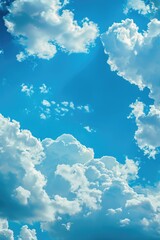 Poster - A plane flying through a cloudy blue sky. Suitable for travel and transportation concepts