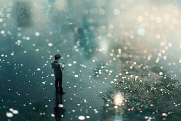 Poster - A man standing in a puddle of water, suitable for various concepts