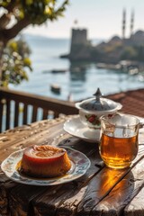 Poster - A table setting with a plate of food and a cup of tea. Perfect for food and beverage concepts