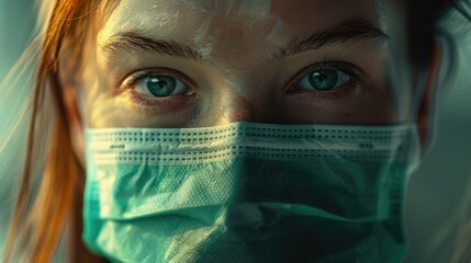 Poster - Close up of a person wearing a face mask. Suitable for health and safety concepts