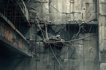 Poster - A picture of a building with numerous wires inside. Suitable for industrial or technology concepts