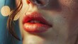 Close up of a woman's face with striking red lips, perfect for beauty and makeup concepts