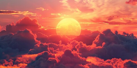 Aufkleber - A beautiful sunset scene with colorful clouds in the sky. Perfect for backgrounds or nature-themed designs