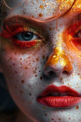 Aufkleber - Close up of a woman with glitter on her face, perfect for beauty and makeup concepts
