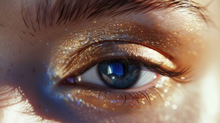 Poster - Close up of a person's eye with glitter, perfect for makeup or beauty concepts