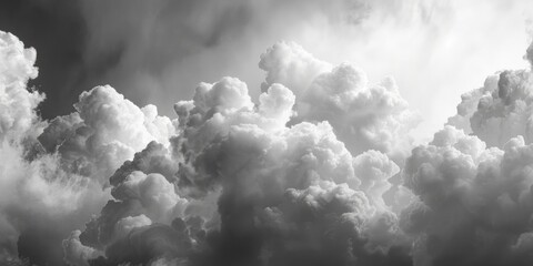 Poster - A black and white photo of a plane flying in the clouds. Suitable for travel and aviation concepts