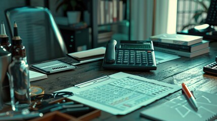 Poster - A desk with office supplies, suitable for business concepts