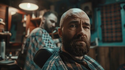 Poster - A man getting a haircut in a barber shop. Perfect for barber shop promotions