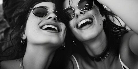 Poster - A picture of two women standing side by side. Suitable for various concepts and themes