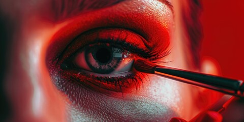 Poster - Detailed shot of eye with makeup brush, ideal for beauty blogs or tutorials