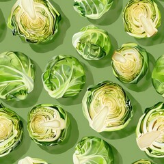 Poster - Fresh cabbages on a vibrant green backdrop, perfect for food and agriculture concepts