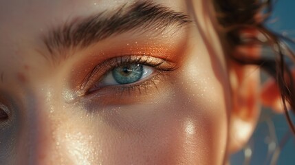Poster - A close up of a person's eye with a blue sky in the background. Suitable for various design projects