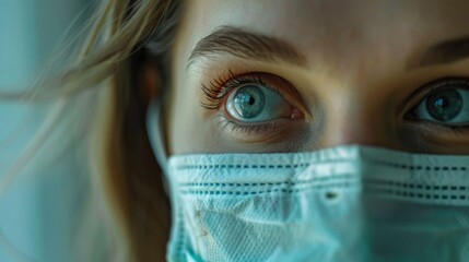 Poster - Close-up of a person wearing a face mask. Suitable for health and safety concepts