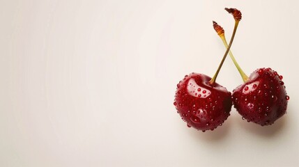 Wall Mural - Fresh cherries with water droplets, perfect for food and health-related designs
