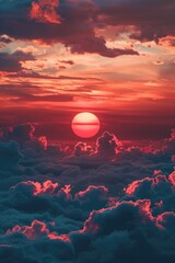 Poster - Sun setting over clouds, ideal for travel and nature themes