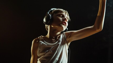 Poster - A man holding a microphone and wearing headphones