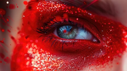 Aufkleber - Close up of a person's eye with red paint, suitable for various artistic projects