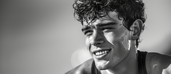 Poster - A man with wet hair in black and white, suitable for various projects