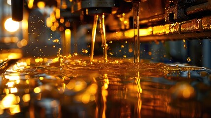 Poster - Close up view of liquid pouring from a machine. Perfect for industrial and manufacturing concepts