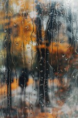 Poster - Rain drops on a window, suitable for weather or cozy home concepts