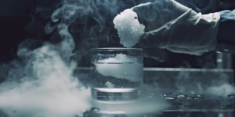Poster - A person holding a piece of ice in a glass of water. Suitable for various concepts