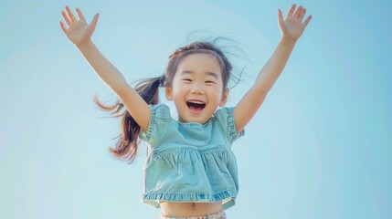 Poster - A joyful girl jumping in the air, perfect for lifestyle and happiness concepts