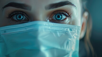 Poster - Close up of a person wearing a face mask. Suitable for health and safety concepts