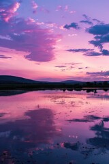 Poster - Beautiful sunset colors reflecting in a calm lake. Suitable for nature and travel concepts