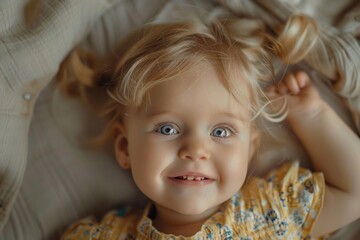 Aufkleber - Young girl resting on a bed, suitable for home and lifestyle concepts