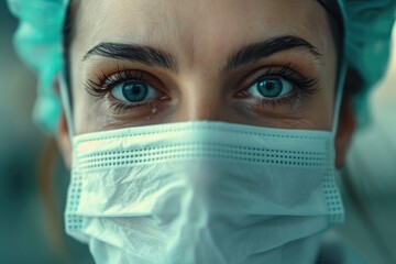 Poster - Close up of a person wearing a surgical mask. Suitable for healthcare concepts
