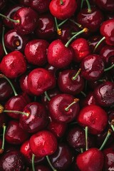 Wall Mural - Fresh cherries in a close-up shot. Perfect for food and nutrition concepts