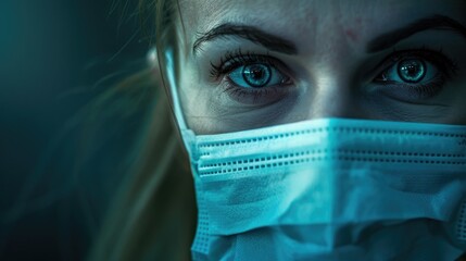 Poster - Close up of a person wearing a protective face mask. Suitable for health and safety concepts