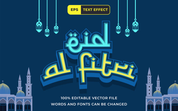 Editable Text effect eid al fitri 3D, perfect for islamic religion banner template