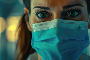 Poster - Close up of a person wearing a protective face mask. Suitable for health and safety concepts