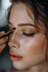 Wall Mural - Close up of a woman holding a brush, perfect for beauty or art concepts