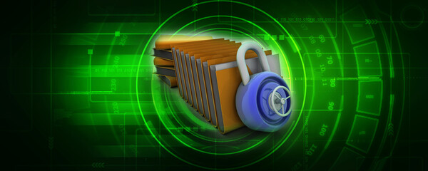 Poster - 3d rendering folder protected lock