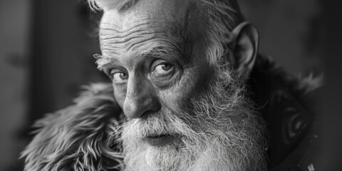 Aufkleber - A black and white photo of a man with a long beard. Suitable for various projects