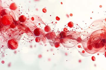 Poster - Close-up view of vivid red blood cells intertwined in motion in a white abstract space, suggesting life or scientific concepts