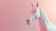 A white horse with pink background